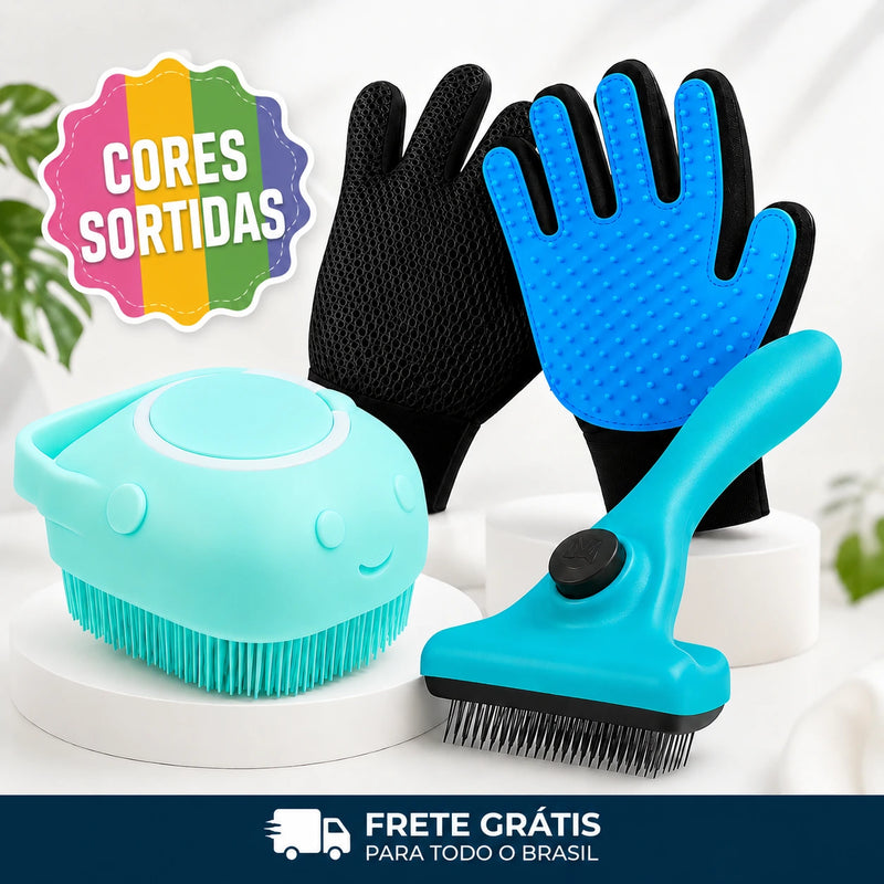 Kit Banho & Higiene Pet 3 em 1  - O Kit Que Todo Dono de Pet Precisa (CORES SORTIDAS)
