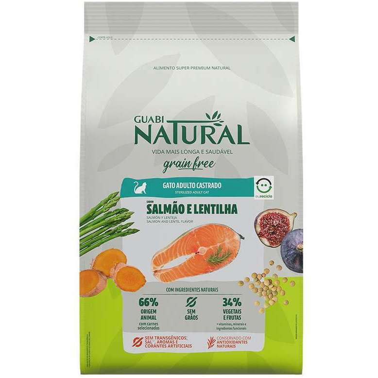 Ração Guabi Natural Grain Free Salmão e Lentilha para Gatos Castrados 7,5kg